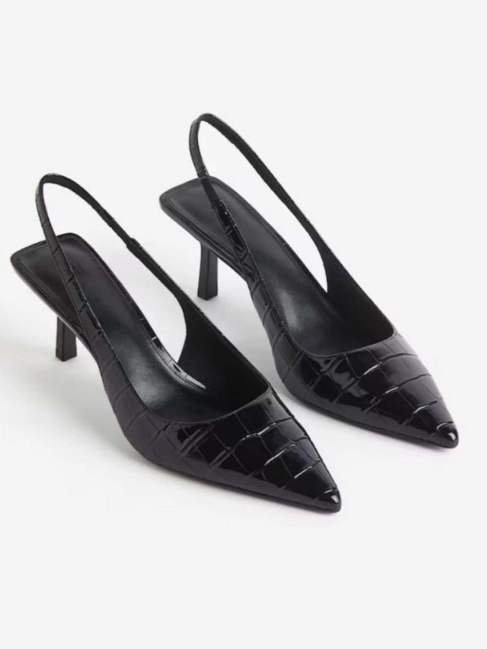 New w/o box H&M Black Croc-Embossed Slingback Kitten Heels